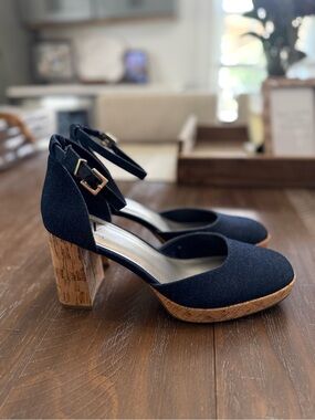 NWOT Denim Chunky Cork Heel Pumps - size 10